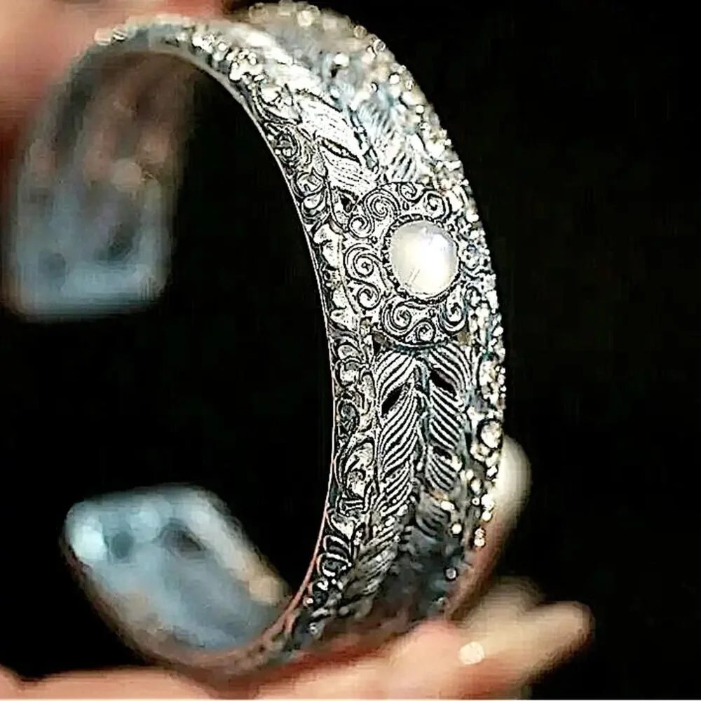 Vintage Sterling Silver Pattern Bangle Bracelet, Cuff Irregular